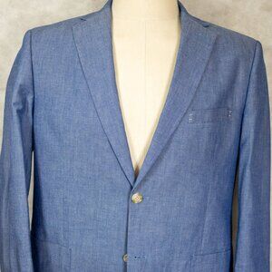 Southern Pines Light Blue 100% Cotton Two Piece Suit Jacket Pants L 44R 36W x30